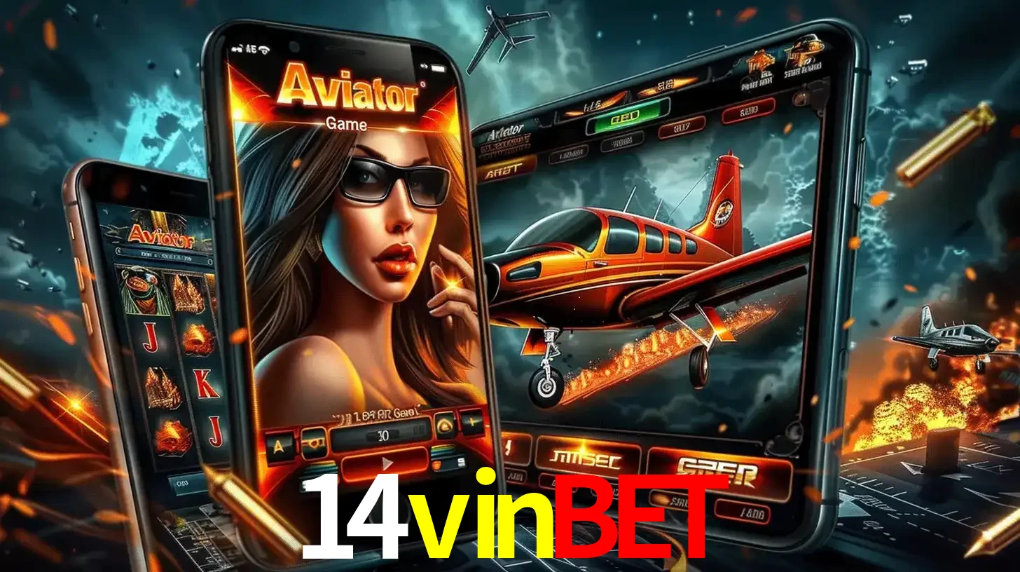 O popular jogo de apostas Aviator exibido em vários celulares e tablets, mostrando a interface emocionante e a ação de voo disponíveis para jogar agora no 14vinbet.