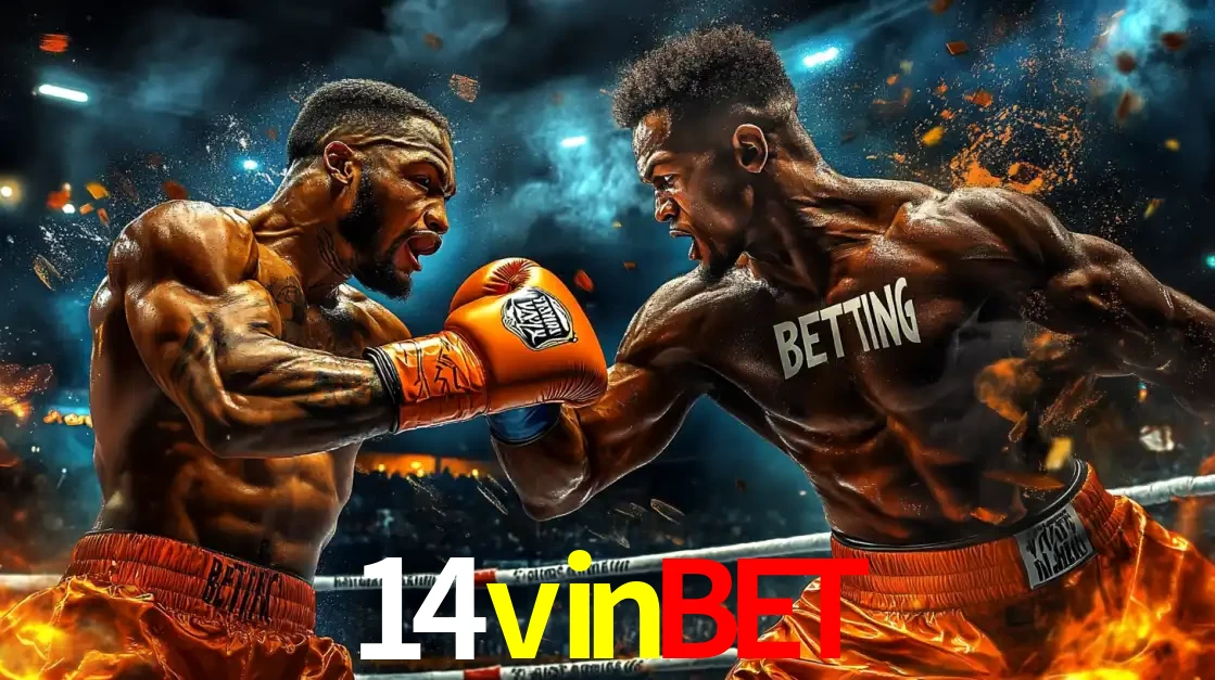 Dois boxeadores em uma luta intensa e explosiva, representando a adrenalina e as oportunidades de apostas em esportes de combate disponíveis na plataforma 14vinbet.