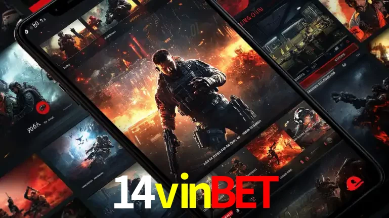 Tela de um celular exibindo uma galeria de jogos de tiro com temática militar, mostrando a variedade de e-sports disponíveis para apostas na plataforma de entretenimento 14vinbet.
